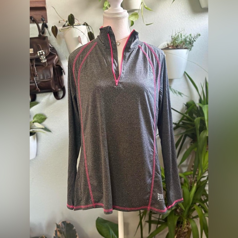 Everlast Sport Gray & Pink Quarter Zip Long Sleeve Pullover Top L